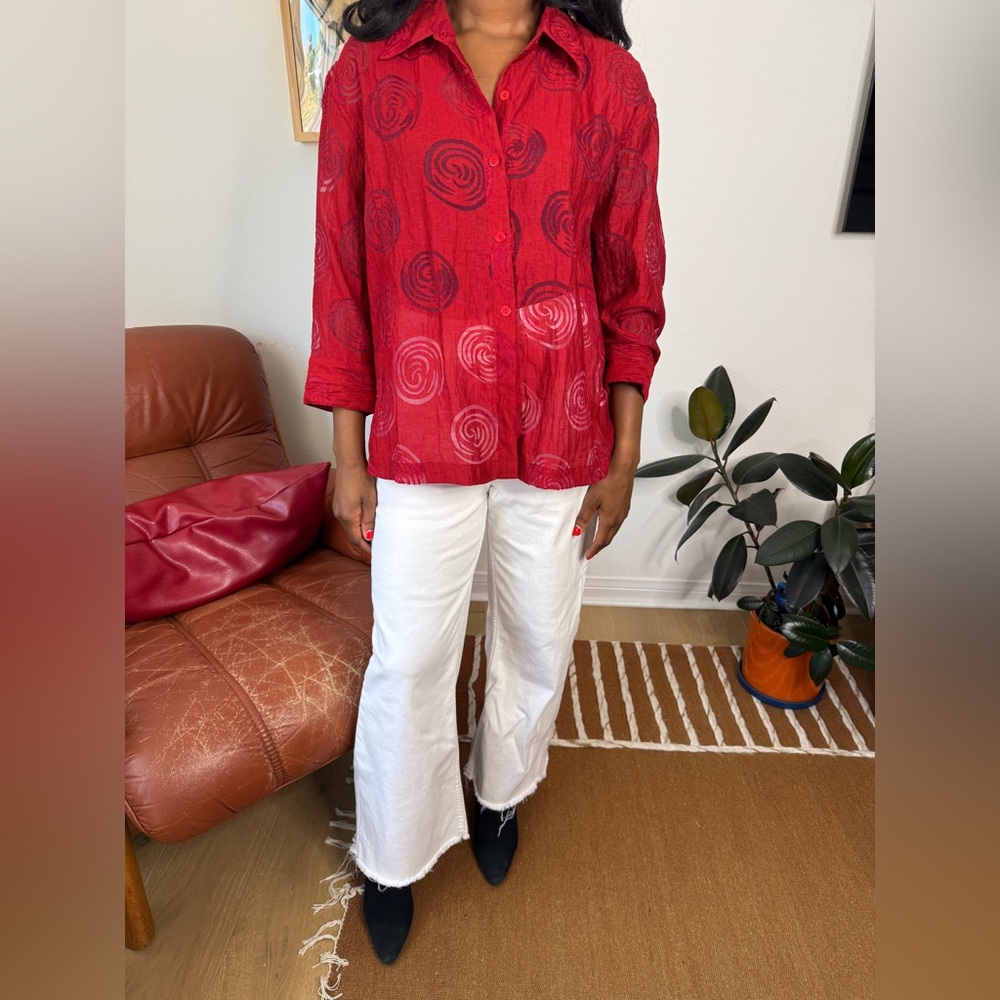 Vintage Swirl Patterned Button-Up Shirt